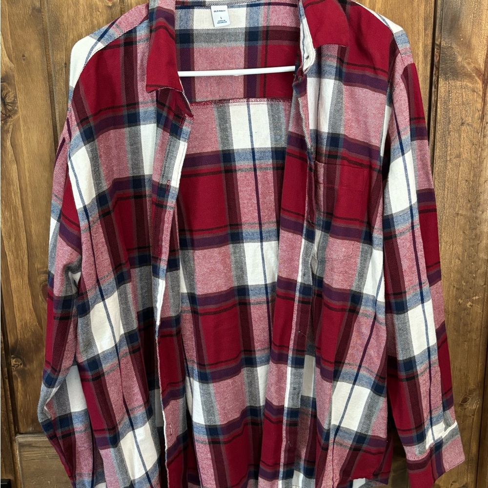 Old Navy Red and White Plaid Flannel Shirt